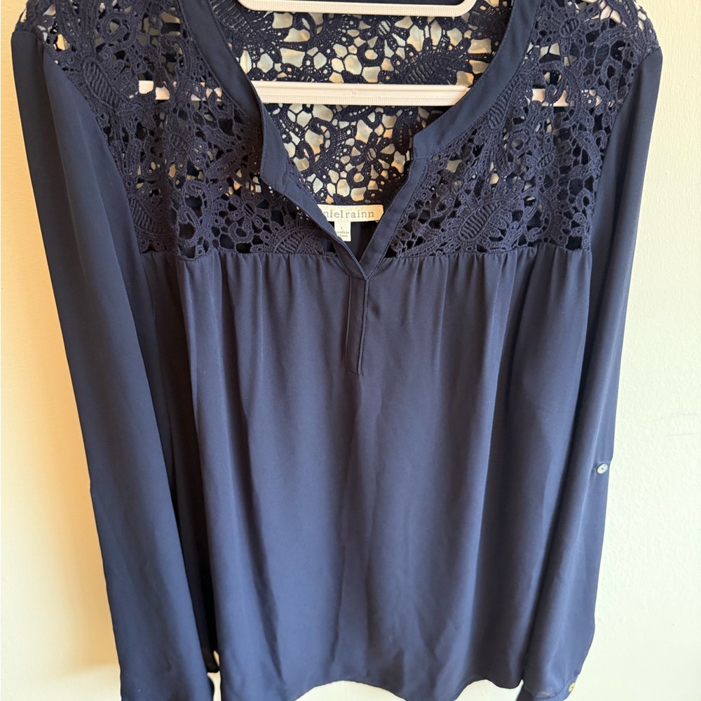 Navy Blue Lace Detail Top
